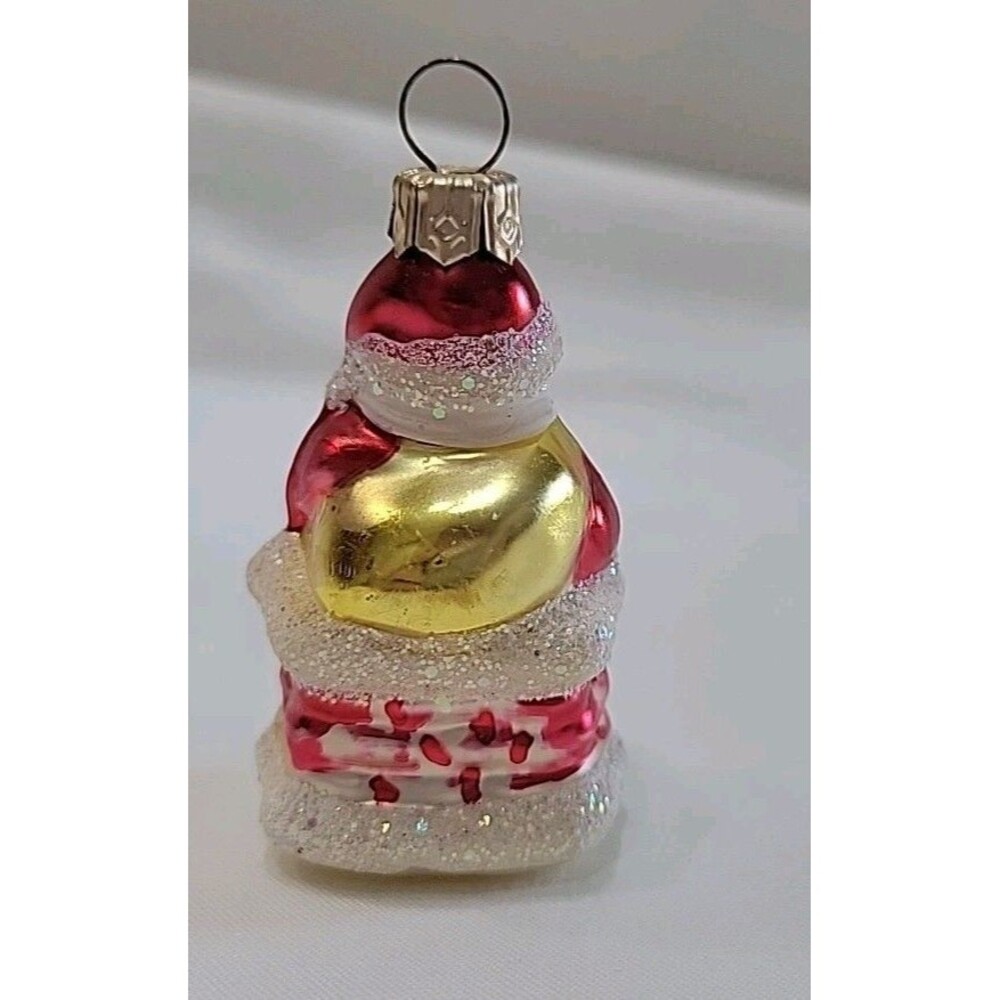 Vintage Hand Blown and Painted Glass Mica Mini Santa Christmas Ornament 2.5” - Picture 5 of 10